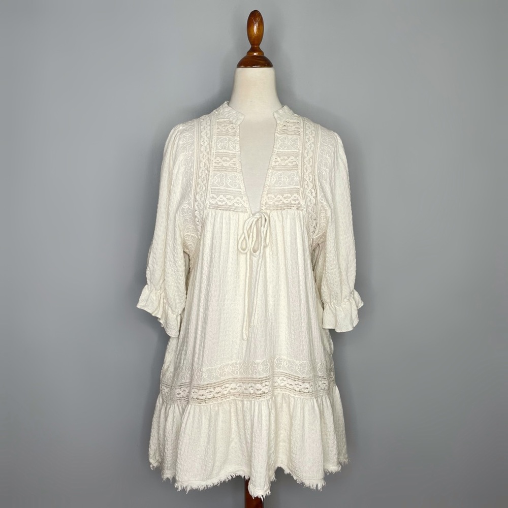 SOLD Free People Made For You Tunic Cream Ivory Size XS Lace Inlay Mini Dress - Picture 2 of 14